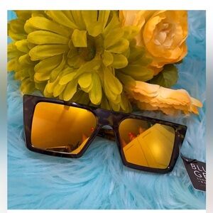 Brown Animal Print Frame Sunglasses W/ Yellow Lens Square Frame By Blue Gem NEW!